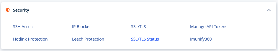 Security panel in cPanel featuring SSL/TLS Status option for AutoSSL set up