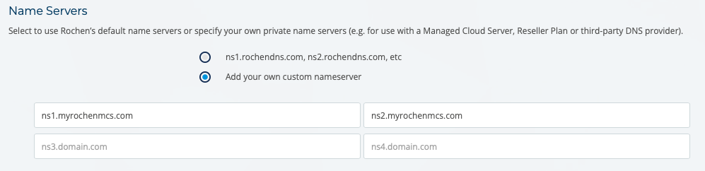 Screenshot showing domain registration page asking for name server input.